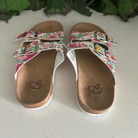 Girls  Floral Cork Sole Sandals With Adjustable Straps & Buckle Closure Size L - Picture 6 of 7